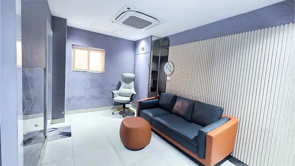 Exclusive physician's lounge featuring ergonomic seating and a massage chair for relaxation
