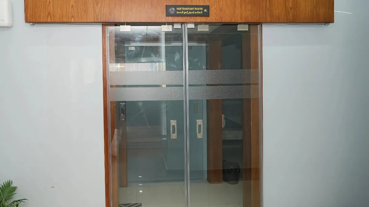 Secure double doors leading to the dedicated Hair Transplant Operating Theatre