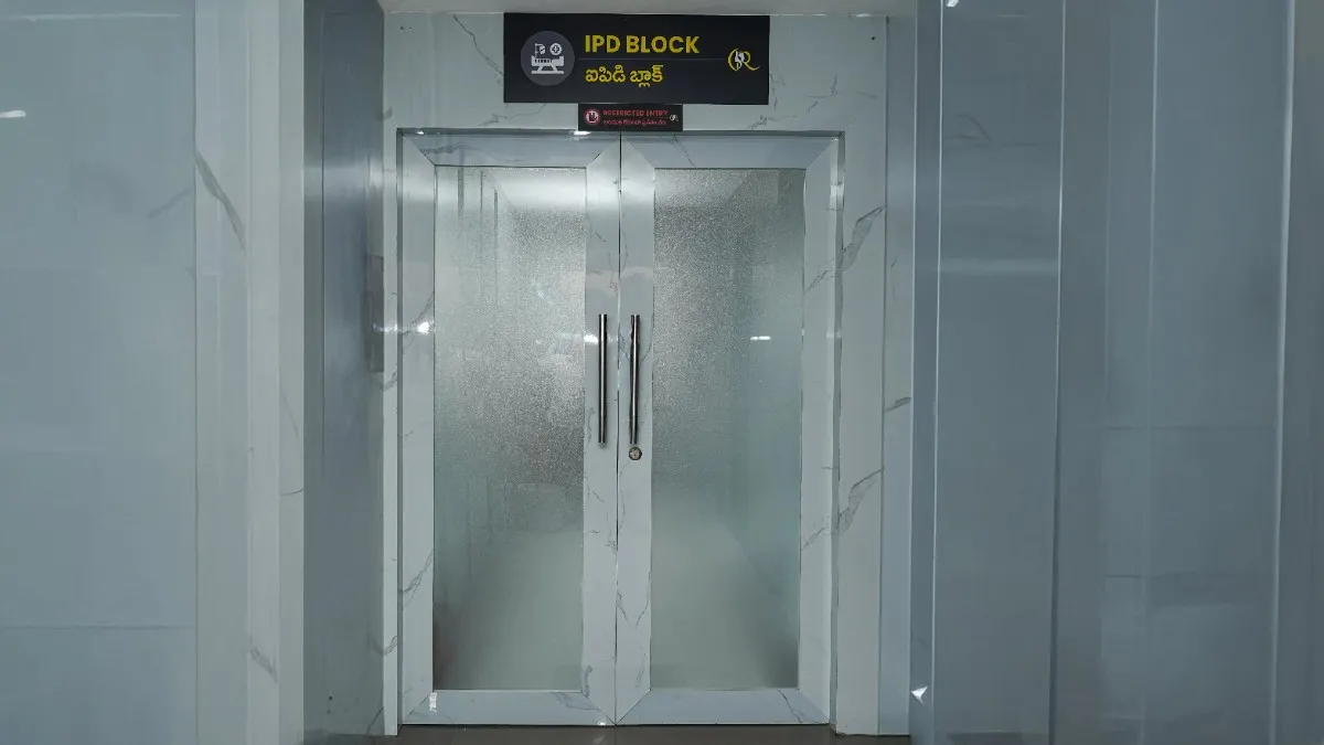 Secure entry doors leading to the private Inpatient Department wing